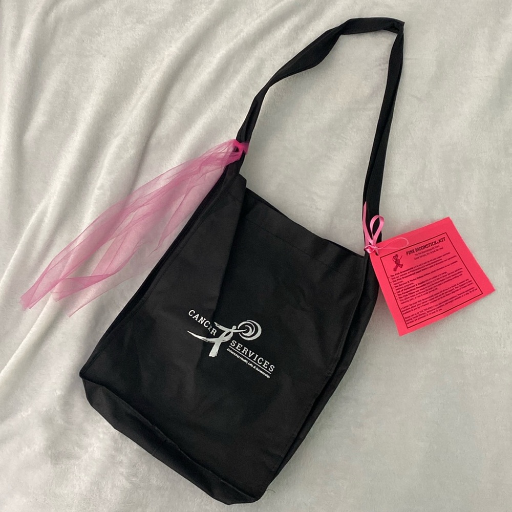 🩷 Cancer Services black tote bag with pink ribbon